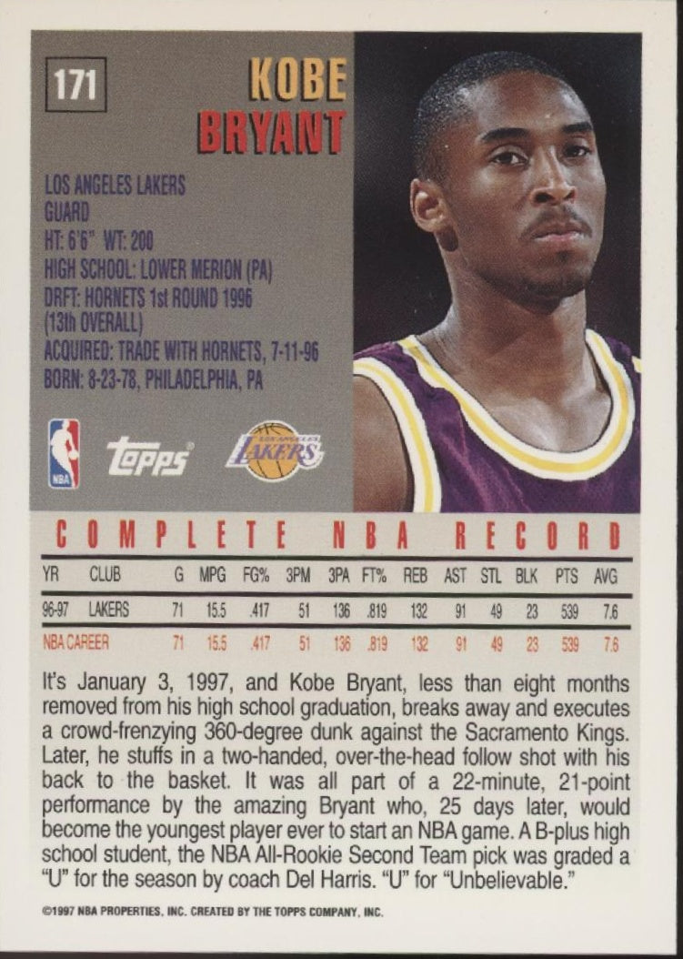 Kobe Bryant 1997-98 Topps #171