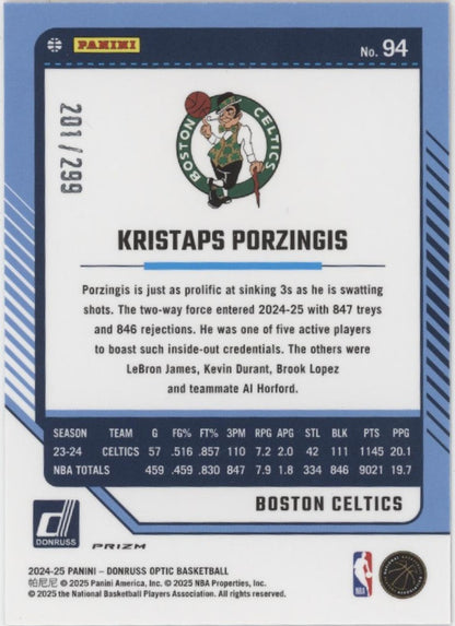 Kristaps Porzingis 2024-25 Panini Donruss Optic Orange Hyper Prizm 201/299 #94