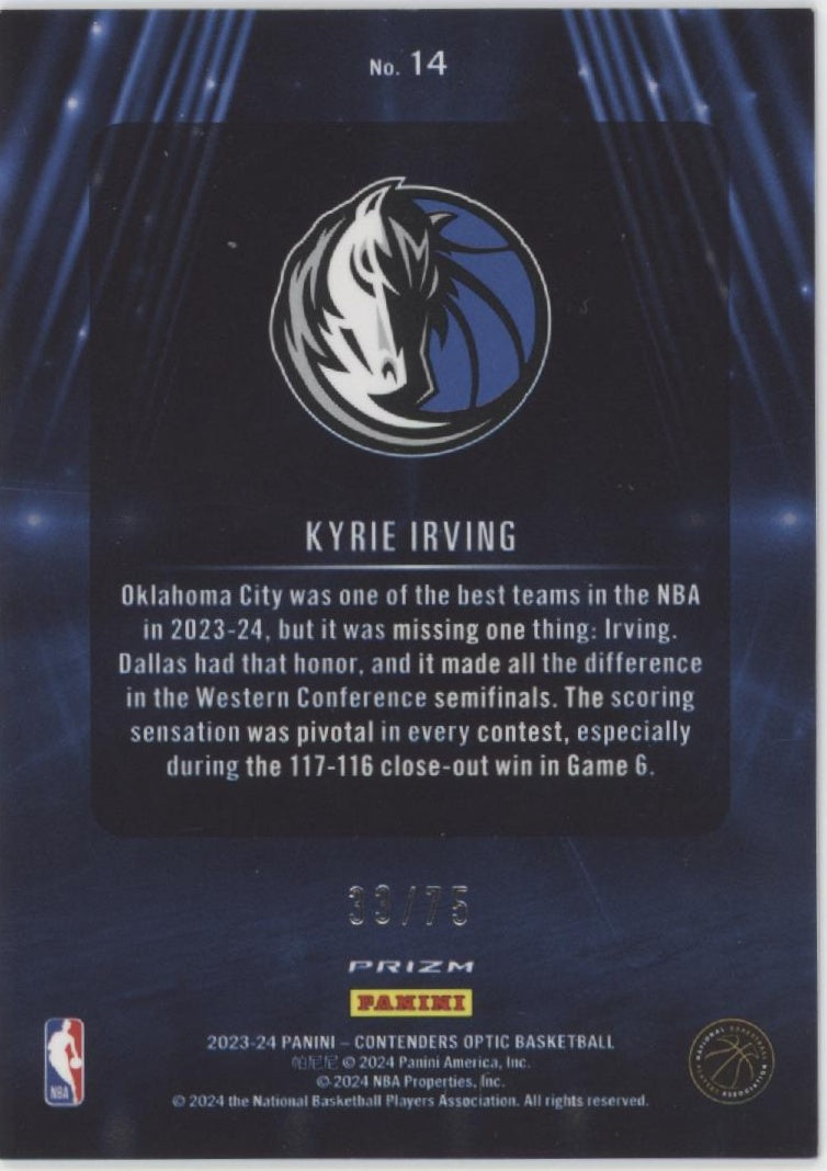 Kyrie Irving 2023-24 Panini Contenders Optic VIPs Blue Ice Prizm 33/75 #14