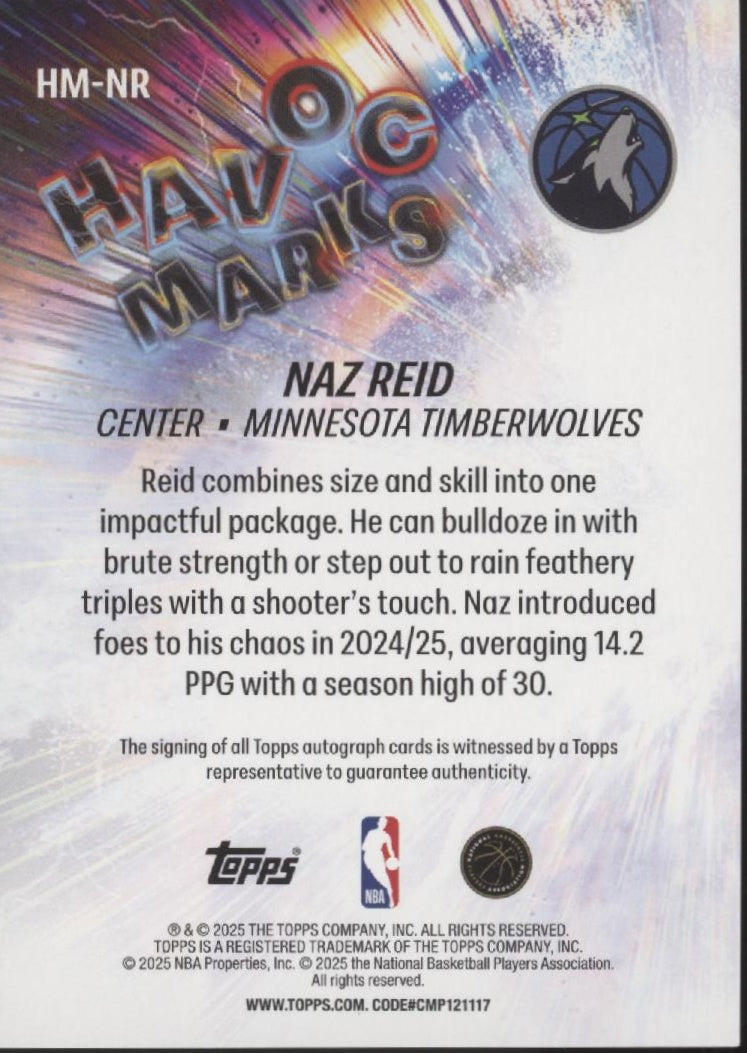 Naz Reid 2025 Topps Havoc Marks Auto #HM-NR、Collector Store LLC、kayou