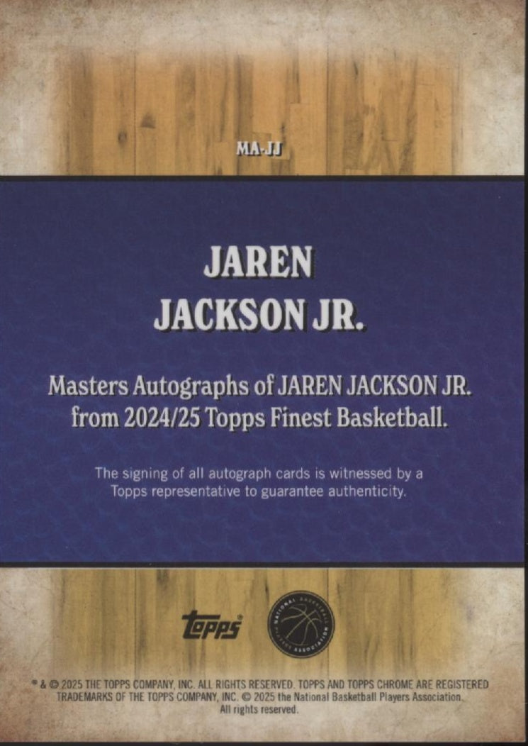 Jaren Jackson Jr. 2024-25 Topps Finest Masters Blue Refractor Auto 08/99 #MA-JJ