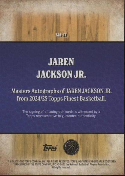 Jaren Jackson Jr. 2024-25 Topps Finest Masters Blue Refractor Auto 08/99 #MA-JJ