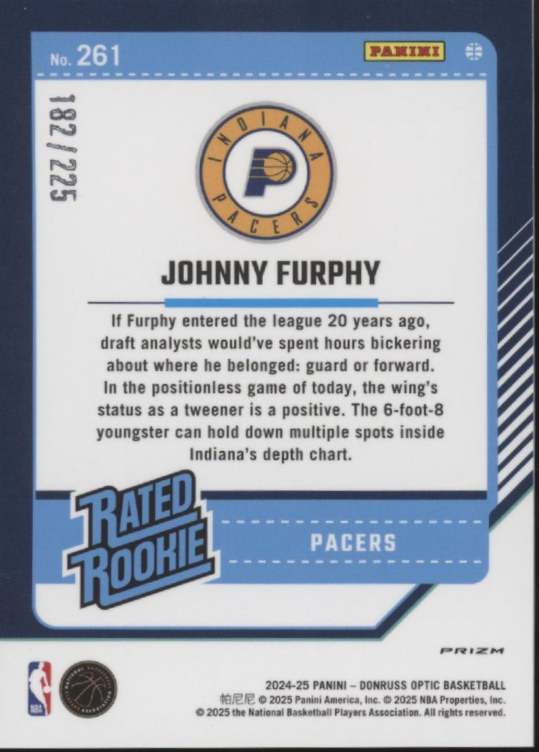 Johnny Furphy 2024-25 Donruss Optic Rated Rookie Light Blue Prizm RC 182/225