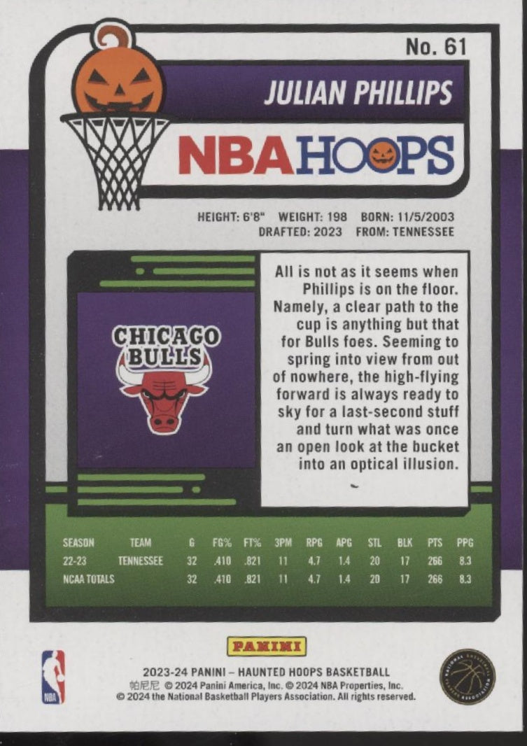 Julian Phillips 2023-24 Panini Haunted Hoops Candy Corn RC #61