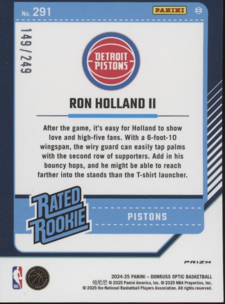 Ron Holland II 2024-25 Donruss Optic Rated Rookie Green Hyper Prizm RC 149/249
