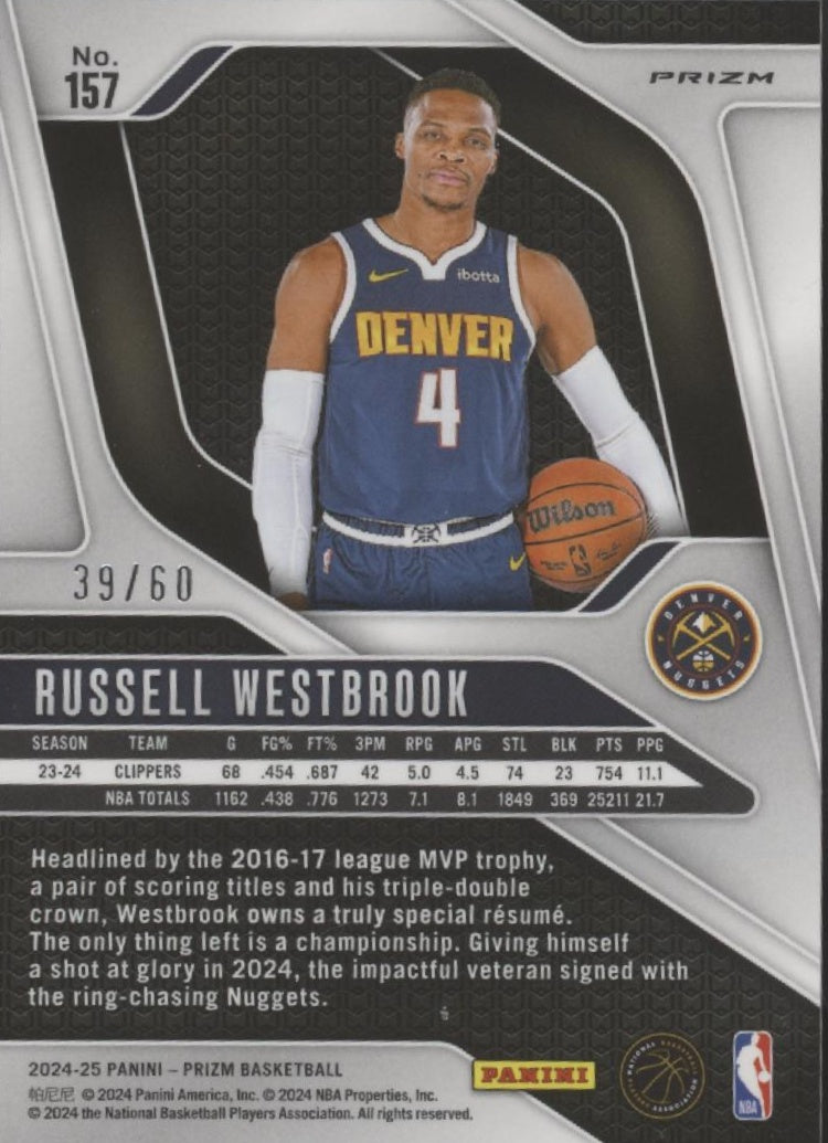 Russell Westbrook 2024-25 Panini Prizm Orange Wave Prizm 39/60 #157