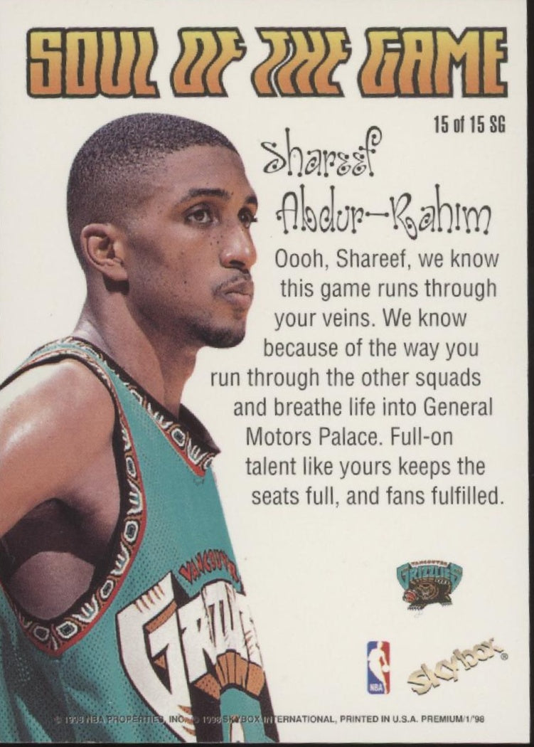 Shareef Abdur-Rahim 1998-99 Skybox Premium Soul of the Game #15