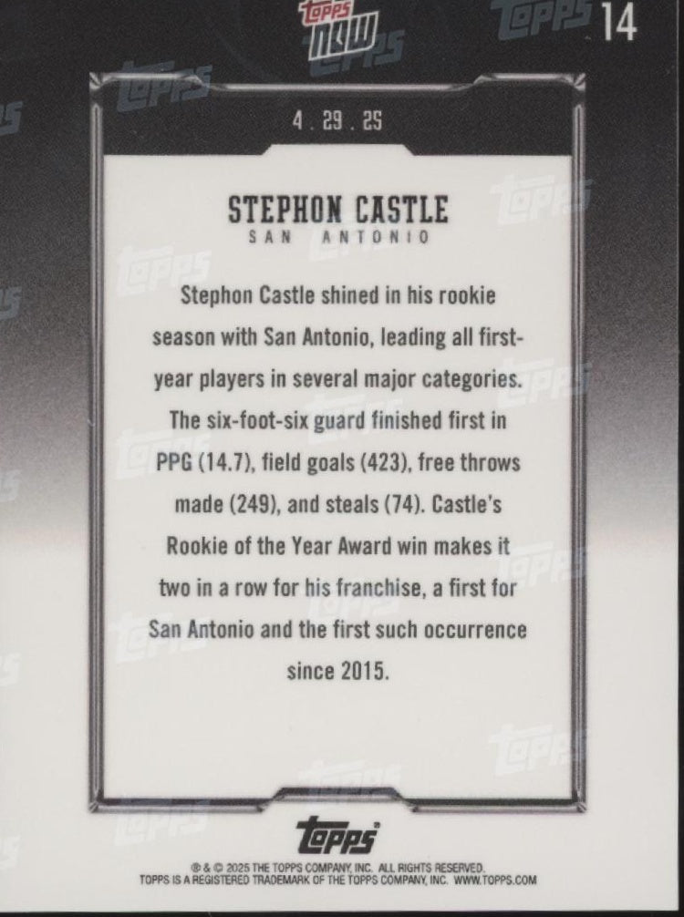 Stephon Castle 2024-25 Topps Now Rookie of the Year RC #14 #1