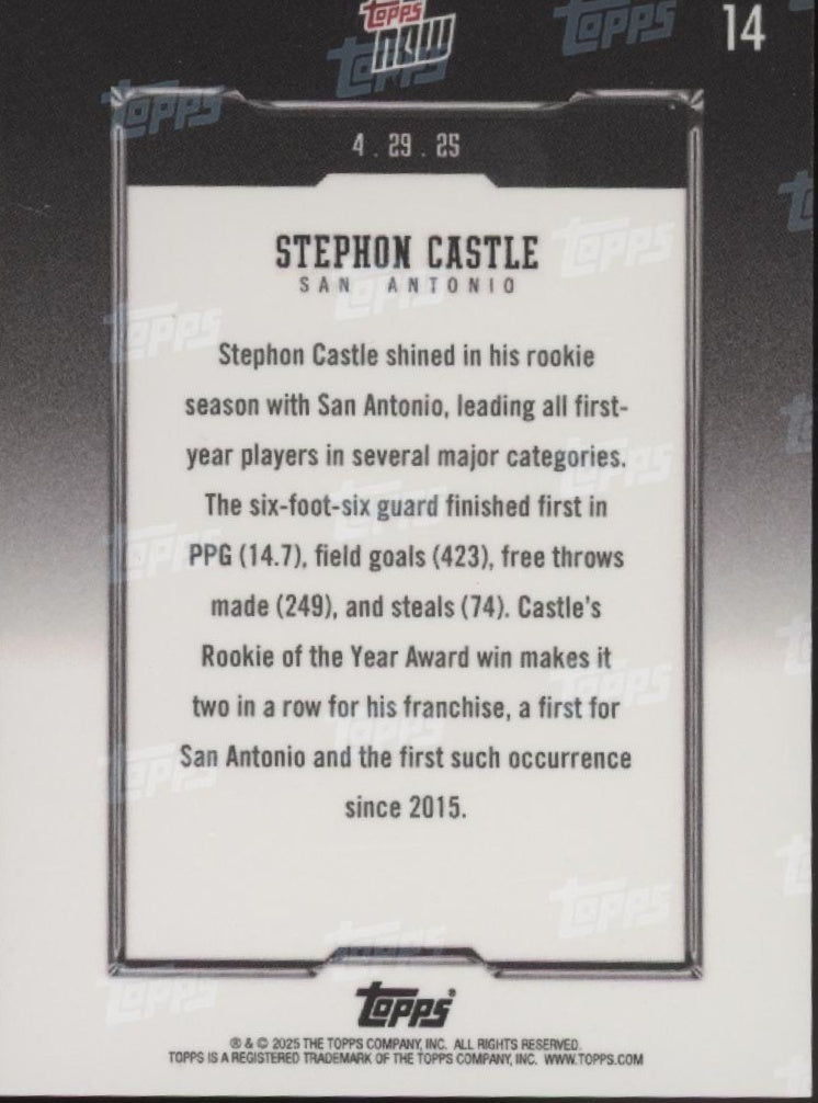 Stephon Castle 2024-25 Topps Now Rookie of the Year RC #14 #2