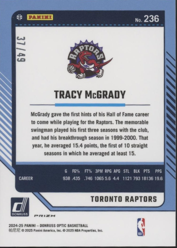 Tracy McGrady 2024-25 Panini Donruss Optic Legends Blue Prizm 37/49 #236