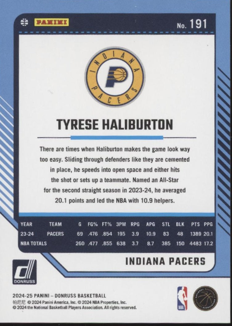 Tyrese Haliburton 2024-25 Panini Donruss Blue Mojo 26/49 #191