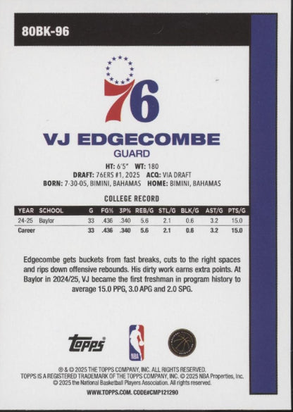 VJ Edgecombe 2025-26 Topps 45th Anniversary RC #80BK-96