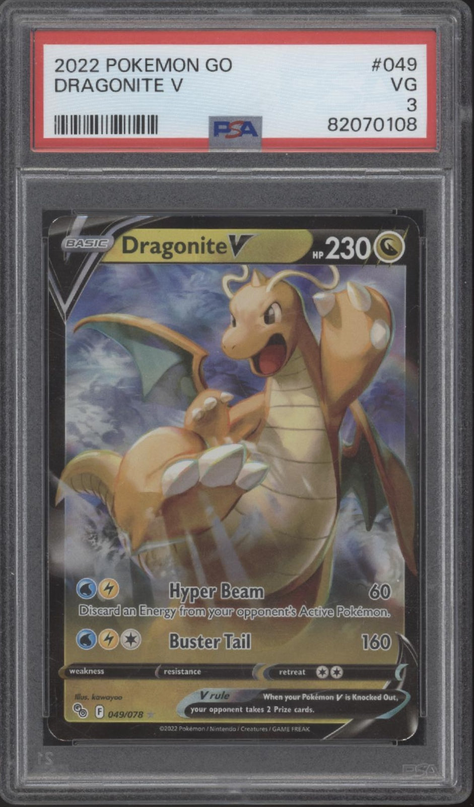 Dragonite V Pokemon Pokemon GO #049 PSA 3