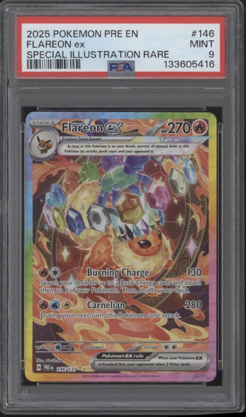 Flareon ex Pokemon Prismatic Evolutions Special Illustration Rare #146 PSA 9