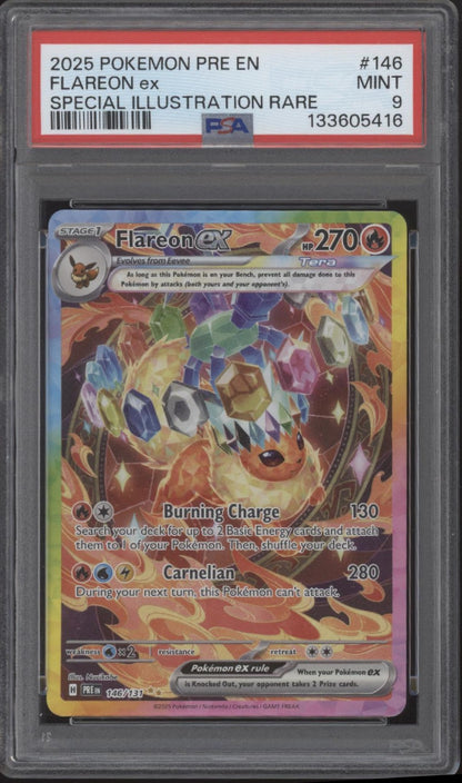 Flareon ex Pokemon Prismatic Evolutions Special Illustration Rare #146 PSA 9