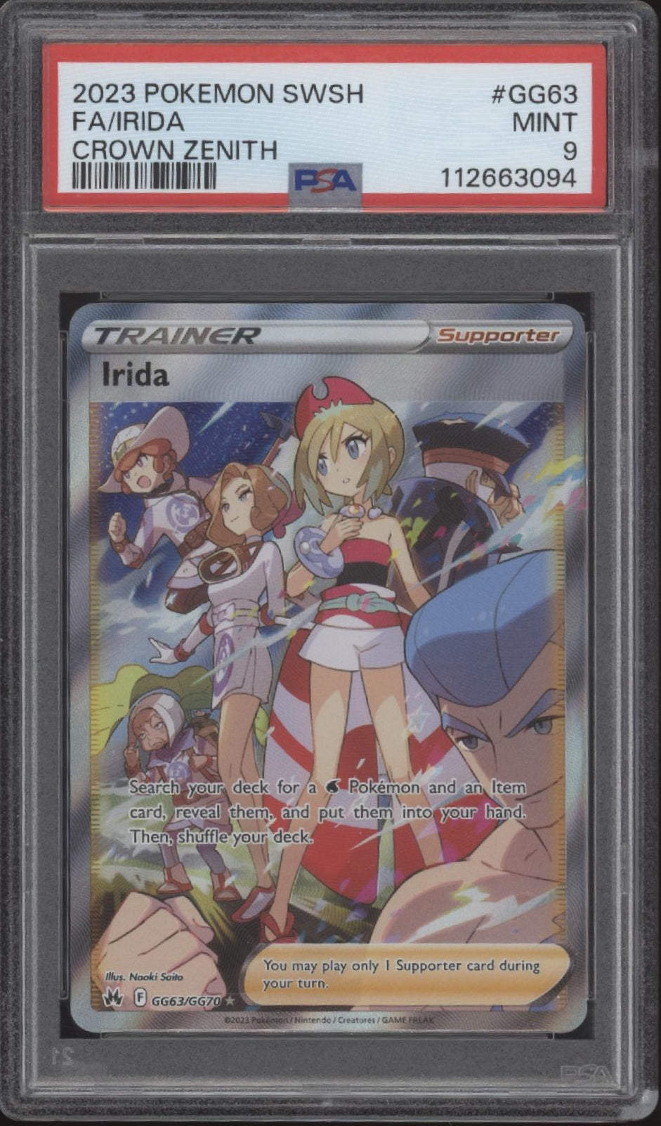 Irida Pokemon Crown Zenith Full Art #GG63 PSA 9