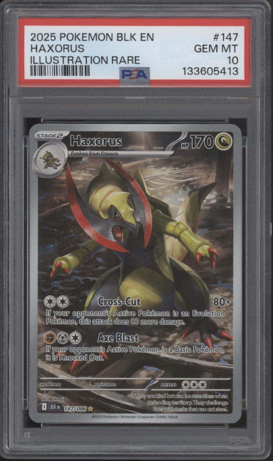 Haxorus Pokemon Black Bolt Illustration Rare #147 PSA 10