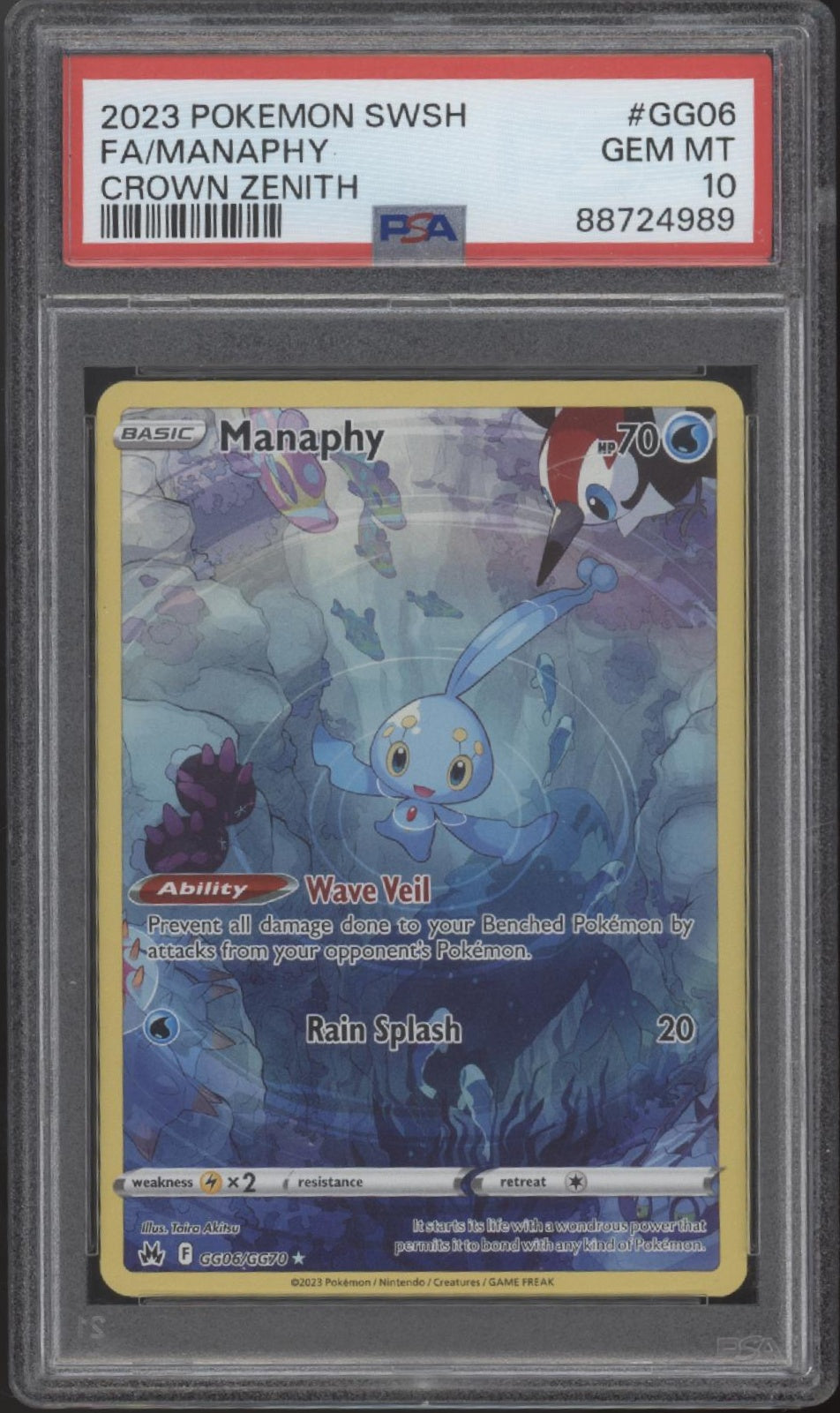 Manaphy Pokemon Crown Zenith Full Art #GG06 PSA 10