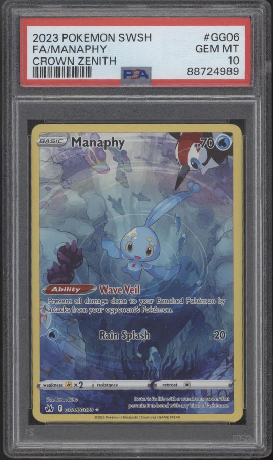 Manaphy Pokemon Crown Zenith Full Art #GG06 PSA 10