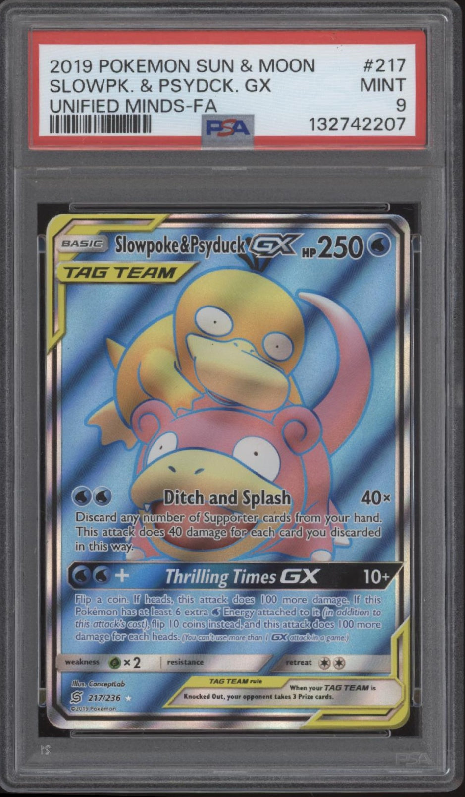 Slowpoke & Psyduck GX Pokemon Unified Minds Full Art #217 PSA 9