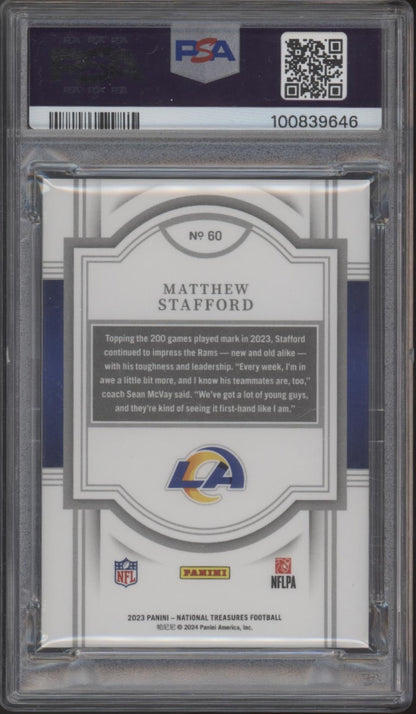 Matthew Stafford 2023 Panini National Treasures Emerald 07/10 #60 PSA 9