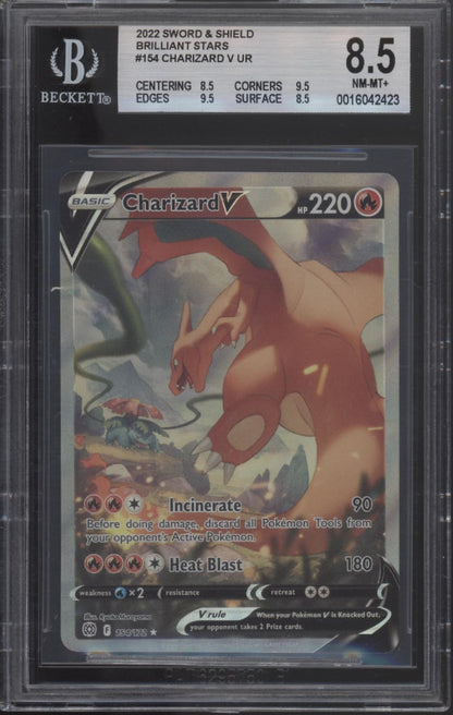 pokemon card value charizard v 2022 Pokemon Sword & Shield Brilliant Stars Charizard V Fa Brilliant Stars PSA 8 #154