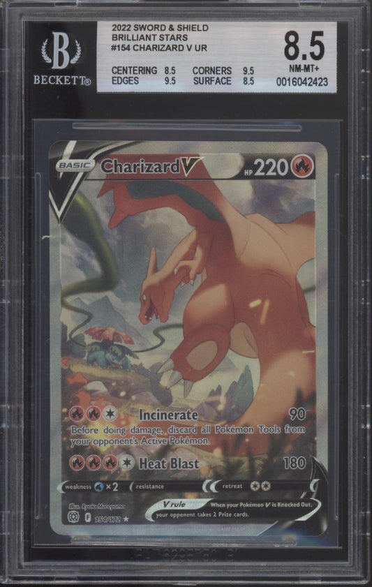 Charizard V Pokemon Brilliant Stars #154 Beckett 8.5