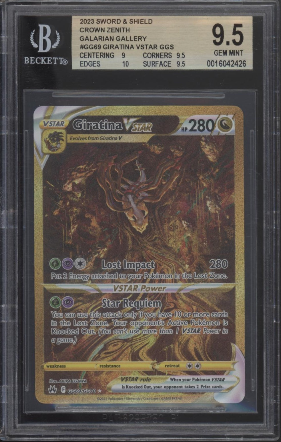 Giratina VSTAR Pokemon Crown Zenith Galarian Gallery #GG69 Beckett 9.5
