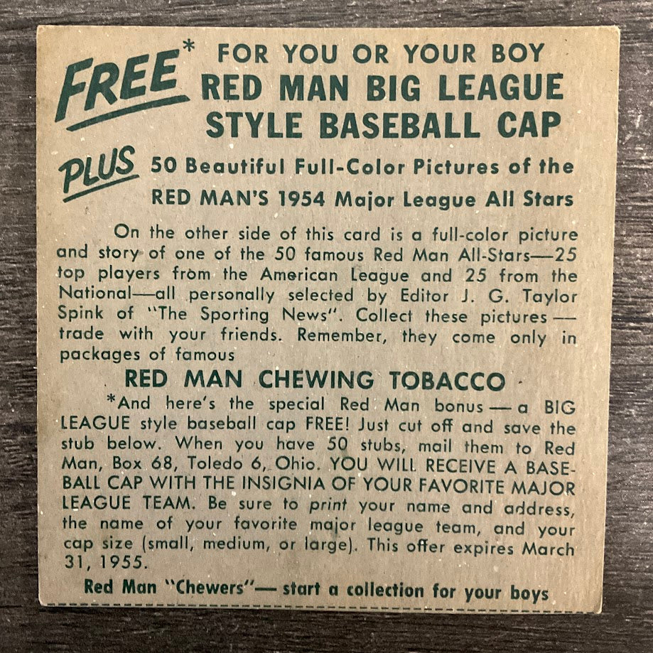 Bob Porterfield 1954 Red Man #18 Washington Senators VG