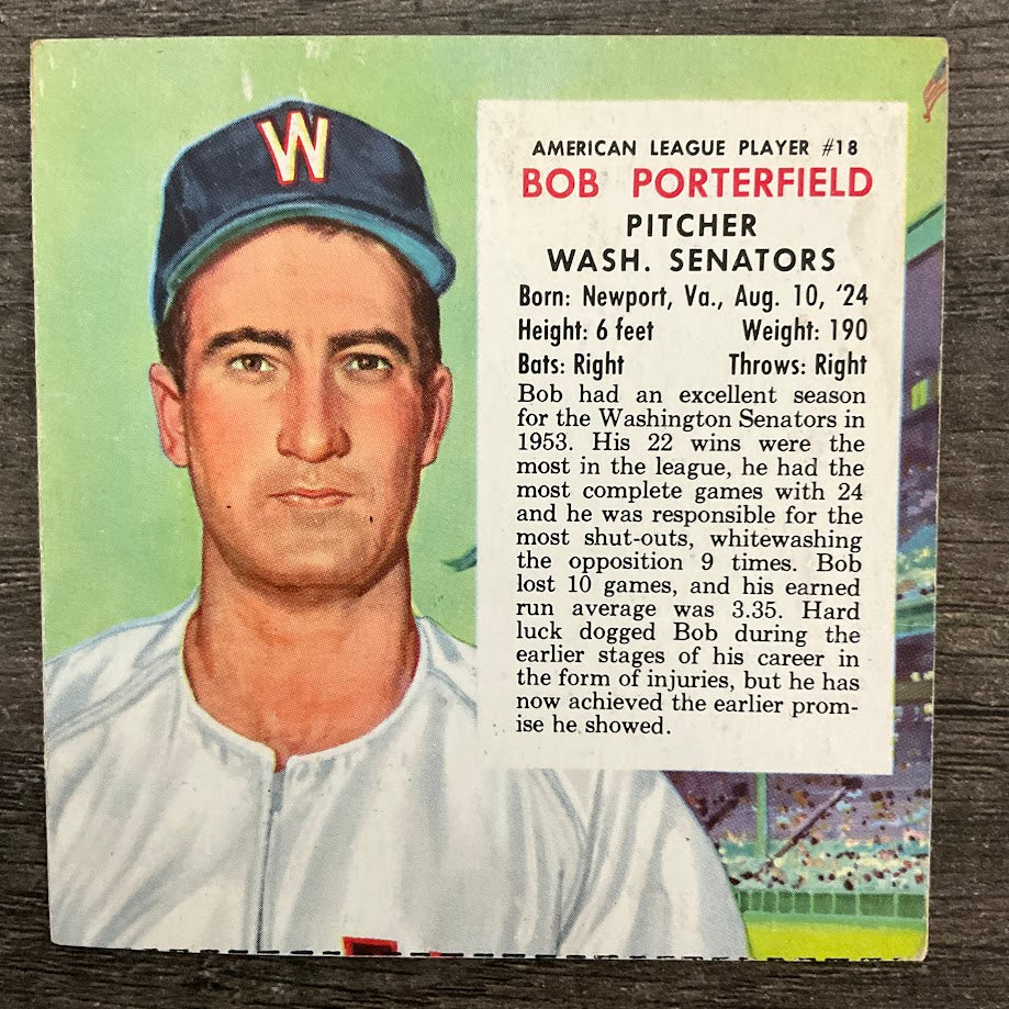 Bob Porterfield 1954 Red Man #18 Washington Senators VG