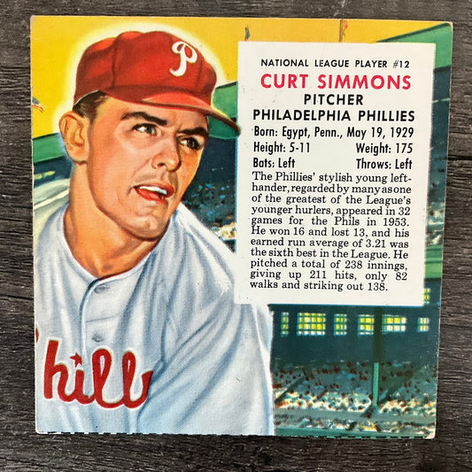 Curt Simmons Red Man 1954 Red Man #12 Philadelphia Phillies VG-EX