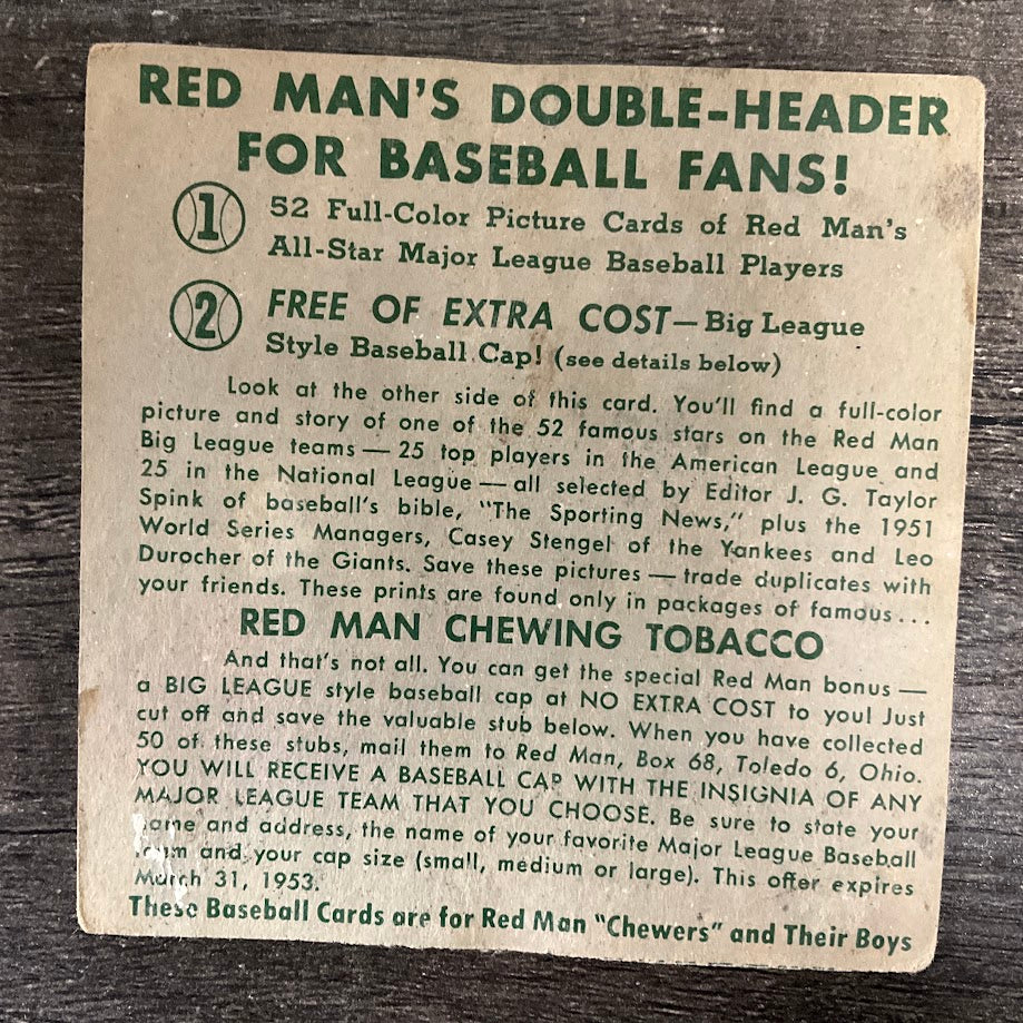 Eddie Joost 1952 Red Man #12 Philadelphia Athletics PR