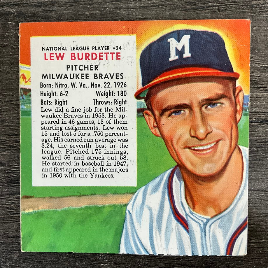 Lew Burdette 1954 Red Man #24 Milwaukee Braves VG #1