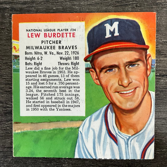Lew Burdette 1954 Red Man #24 Milwaukee Braves VG #1