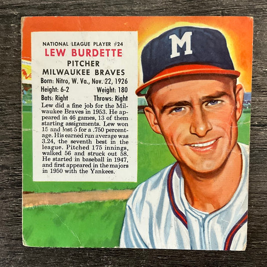 Lew Burdette 1954 Red Man #24 Milwaukee Braves VG #2