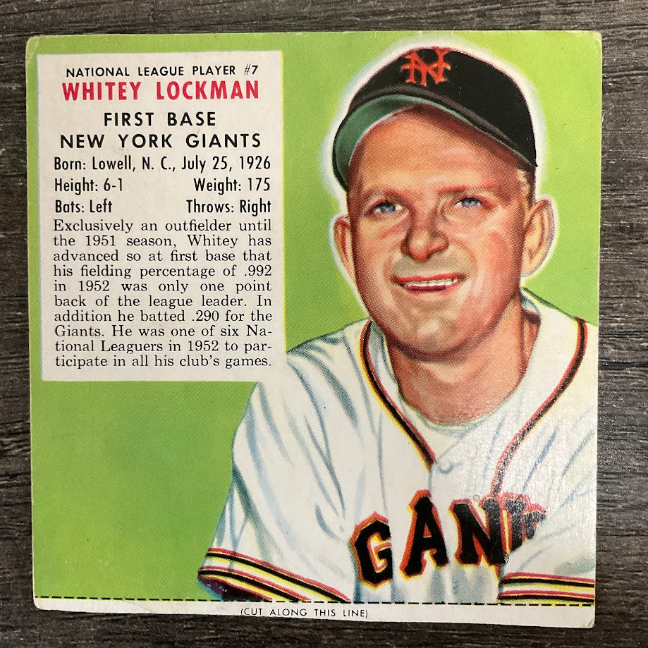 Whitey Lockman 1953 Red Man #7 New York Giants VG