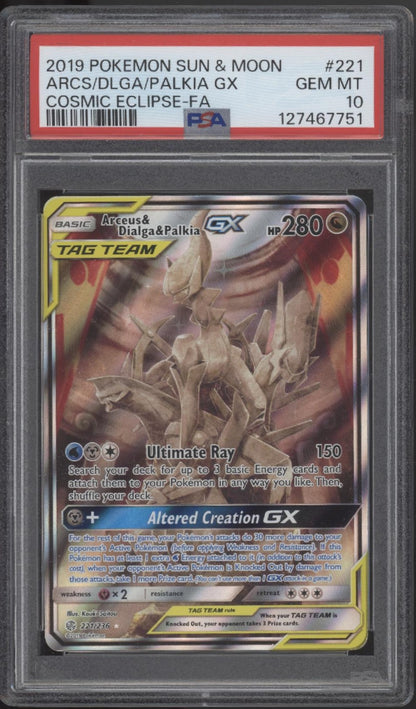 Arceus & Dialga & Palkia GX Pokemon Cosmic Eclipse Full Art #221 PSA 10