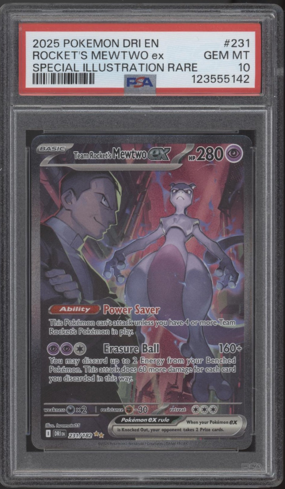 Rocket's Mewtwo ex Pokemon Destined Rivals Special Illustration Rare #231 PSA 10