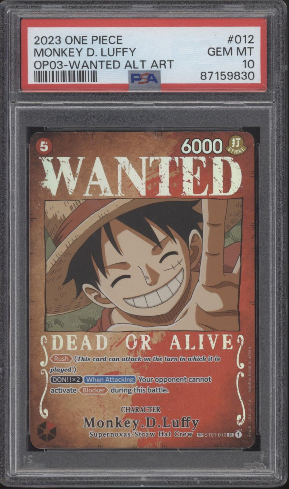 Monkey D Luffy One Piece Card Game Pillars of Strength Wanted Alt Art #12 PSA 10