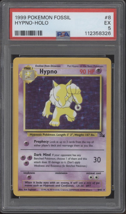 Hypno Pokemon Fossil Holo #8 PSA 5