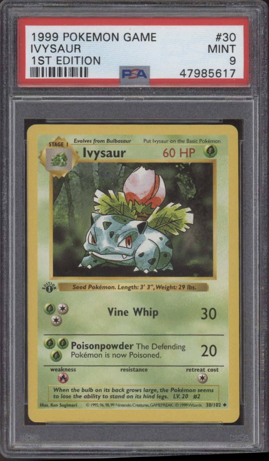 Ivysaur Pokemon Base Set 1st Edition #30 PSA 9