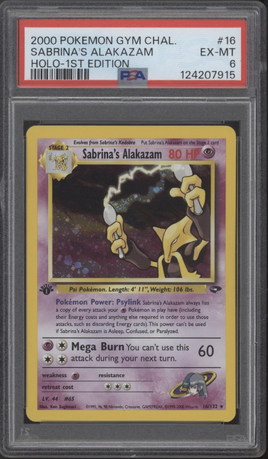 Sabrina's Alakazam Pokemon Gym Challenge Holo 1st Edition #16 PSA 6