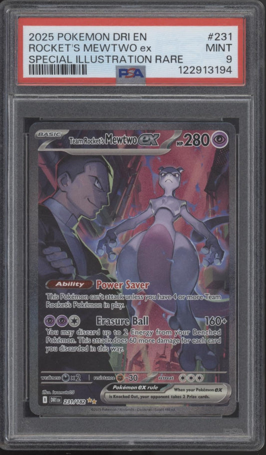 Rocket's Mewtwo ex Pokemon Destined Rivals Special Illustration Rare #231 PSA 9