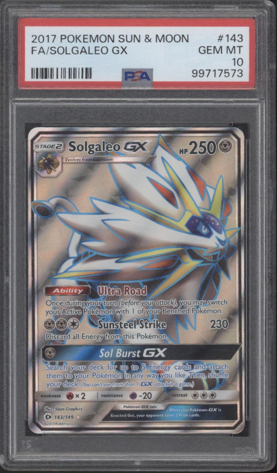Solgaleo GX Pokemon Sun & Moon Full Art #143 PSA 10
