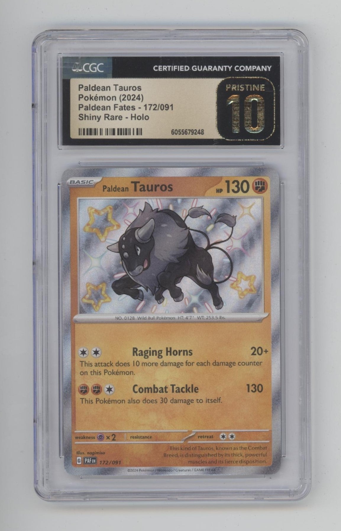 Paldean Tauros Pokemon Paldean Fates Shiny Rare Holo #172 CGC 10 Pristine