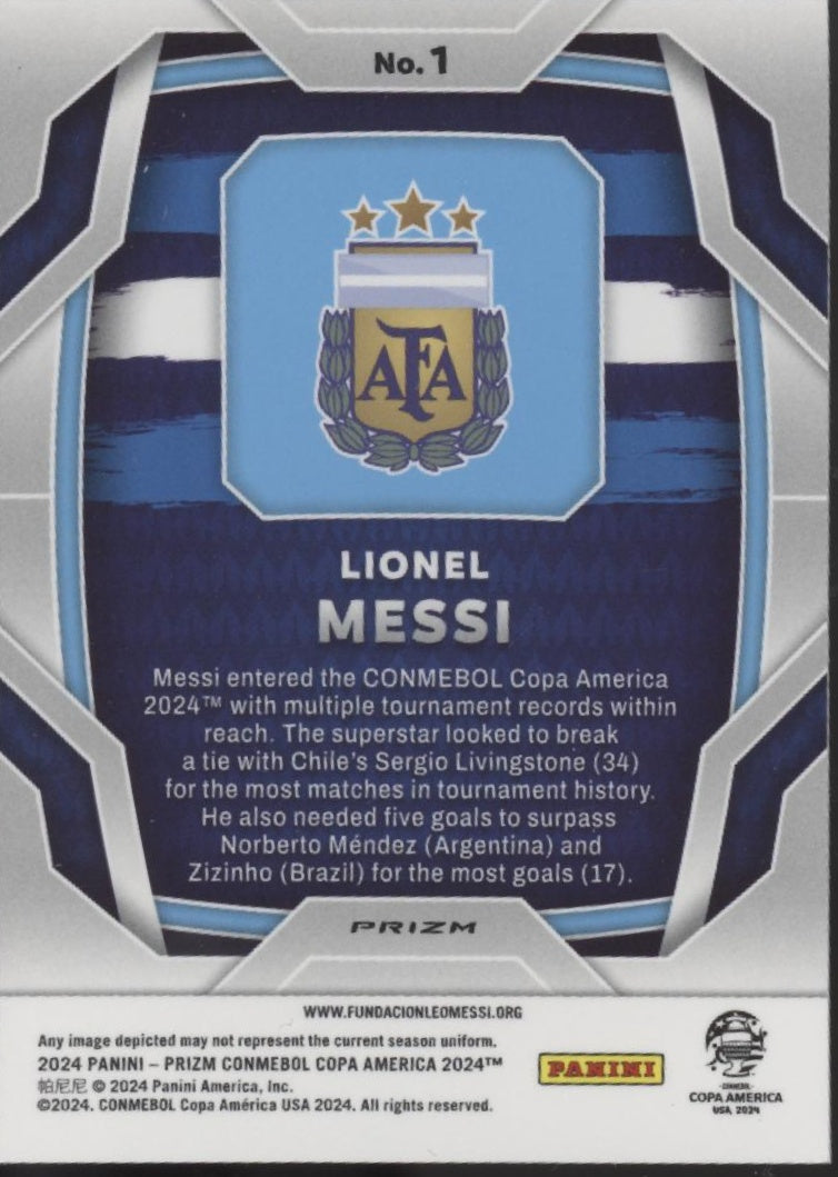 Lionel Messi 2024 Panini Prizm Conmebol Copa America Green Wave Prizm #1