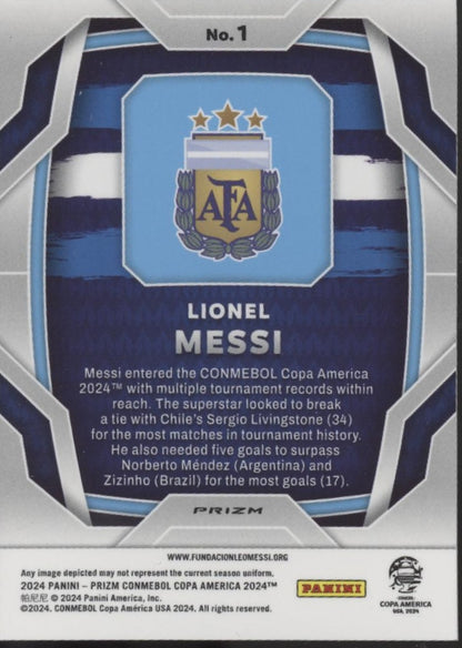 Lionel Messi 2024 Panini Prizm Conmebol Copa America Green Wave Prizm #1