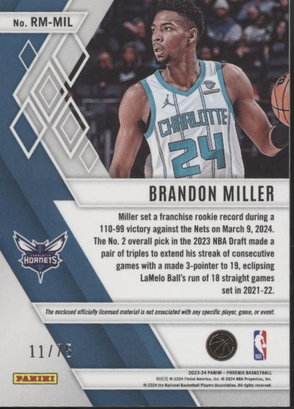 Brandon Miller 2023-24 Panini Phoenix Swatch RC 11/75