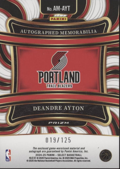 Deandre Ayton  2024-25 Panini Select Prizm Swatch Auto 019/125 #AM-AYT