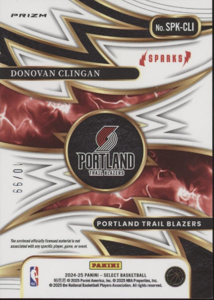 Donovan Clingan 2024-25 Panini Select Purple Prizm Swatch RC 10/99 #SPK-CLI